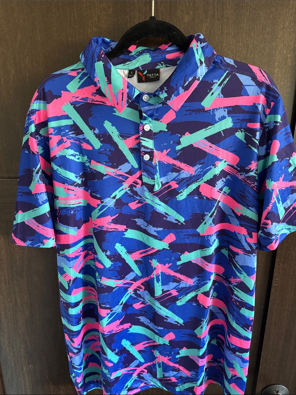 Men’s Blue Abstract Print Polo Shirt - Hawks View Golf Course on Sleeve